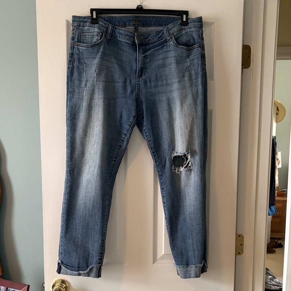 Kut from the Kloth Women's Blue Distressed Straight Leg Jeans